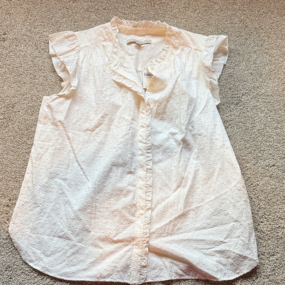 NWT LOFT Women's White Ruffle Sleeve Top